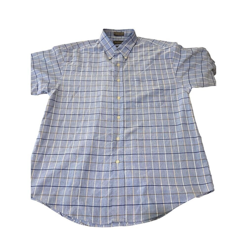 Van Heusen Men's Size L Shirt Oxford Plaid Short‎ Sleeve
